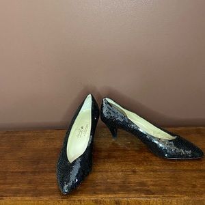 Black Sequins Embellished Heels